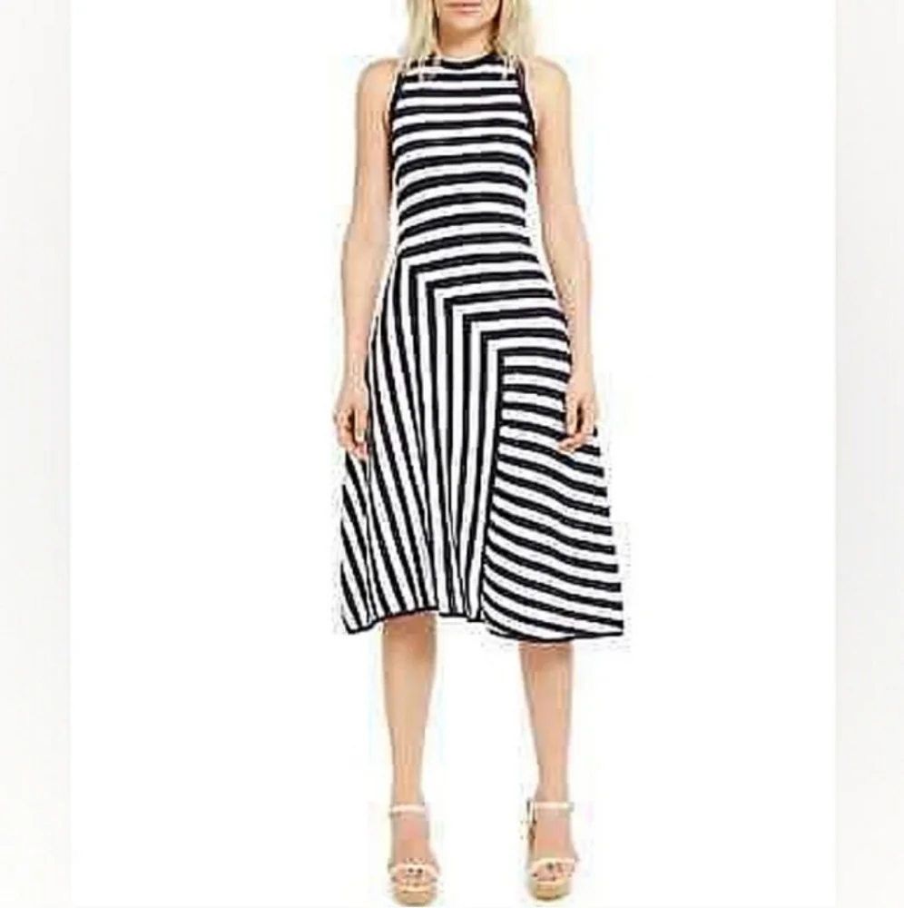 MICHAEL KORS Asymmetrical Stripe Panel Stretch Ribbed Sleeveless Dress NWT - Picture 12 of 13
